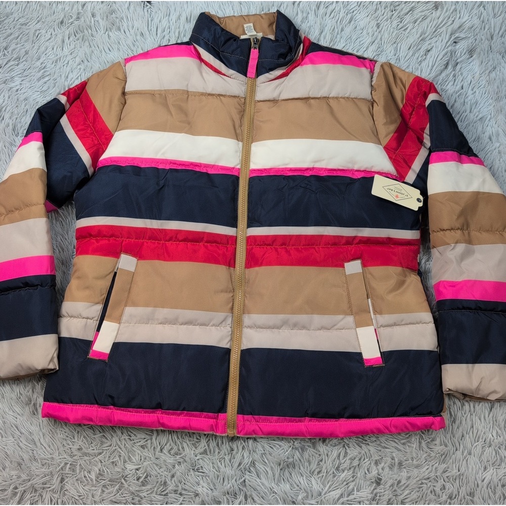 St. John's Bay Jacket Womens L Colorful Puffer Coat Zip Up Cozy Warm Preppy New